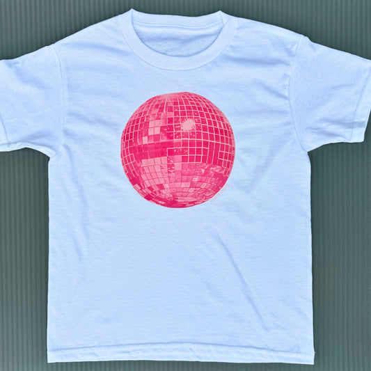 pink mirrorball baby tee